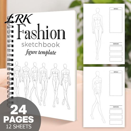 Kreatives Mode-Skizzenbuch Vorlage für den menschlichen Körper Malbuch, Spiralbindung 360 Grad flach liegend Kleidung Illustrationsblock Zeichnen