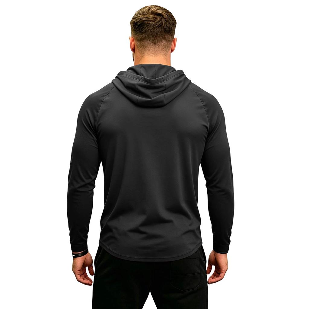 Men's Casual Breathable Hooded Sun Protection Long Sleeve Shirt Lightweight Athletic Pullover with Adjustable Drawstring Hood for Outdoor Activities