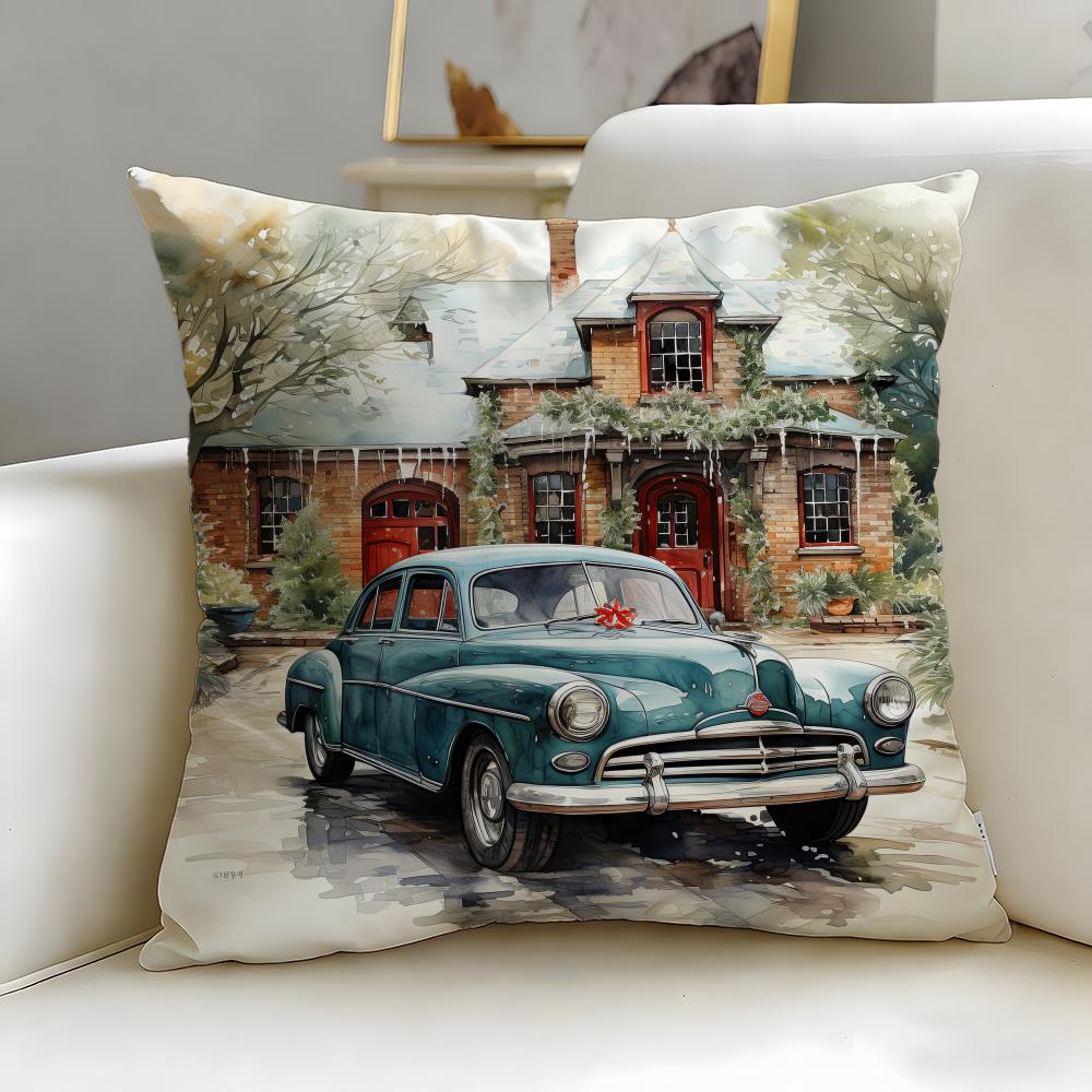 classic theme Vintage Car Cushion Cover Soft & Easy-Wash Pillow Case – Versatile for Couch, Bed, Travel and Office