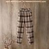WTEMPO Plaid Pants Women Loose and Thin Elastic Waist Straight Casual Pants Size M-XXXXL