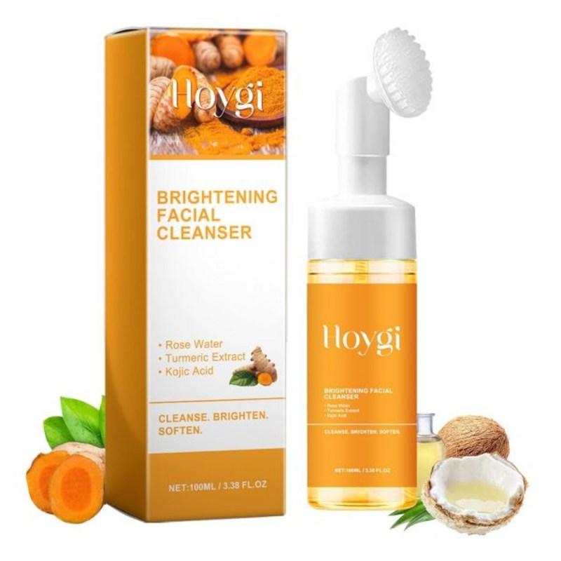 HOYGI Turmeric Face Wash with Brush Foaming Facial Cleanser for All Skin Types 3.38 Oz