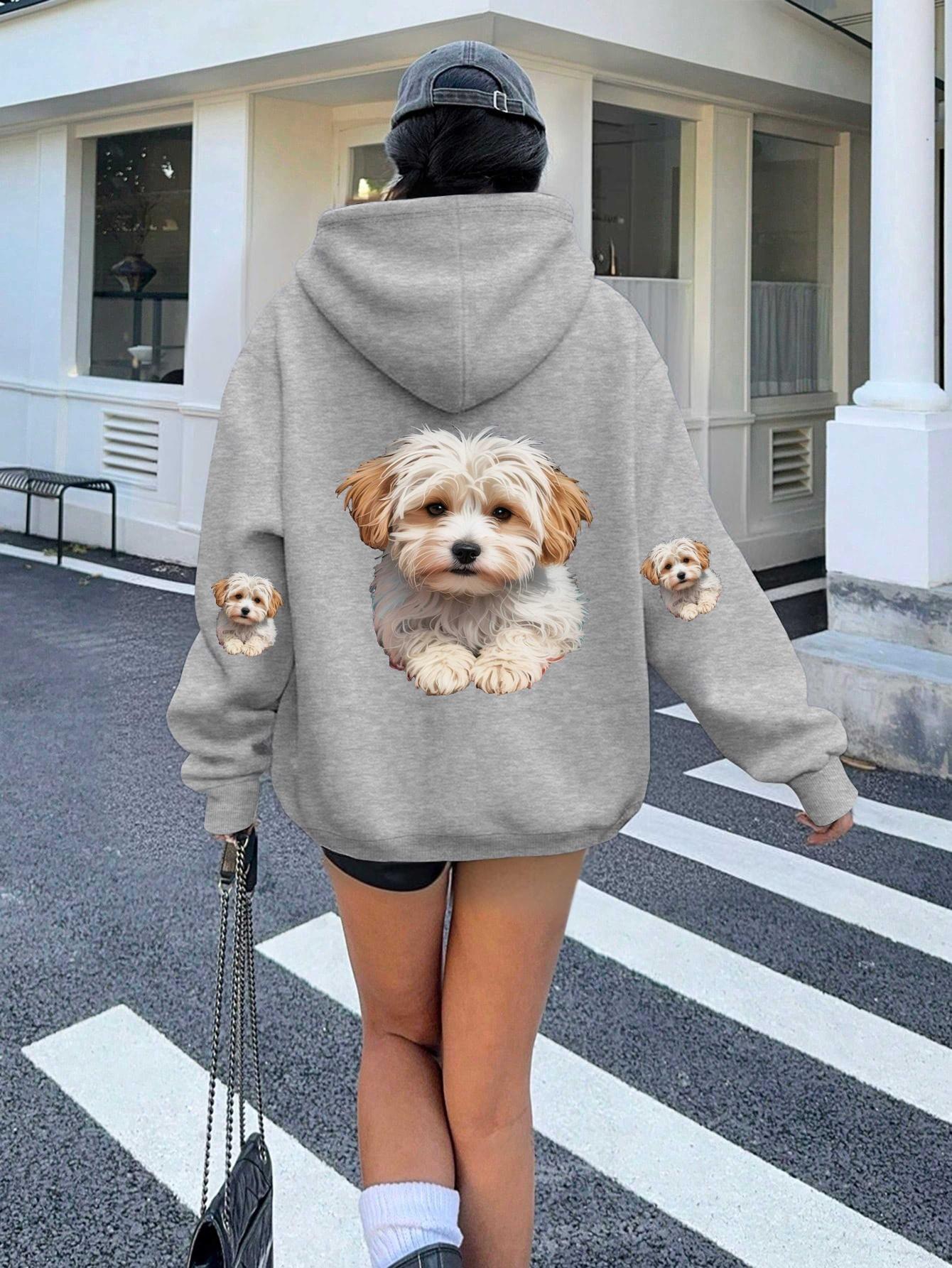 Пушистый мальтипу на клетчатой ткани женские худи S серый