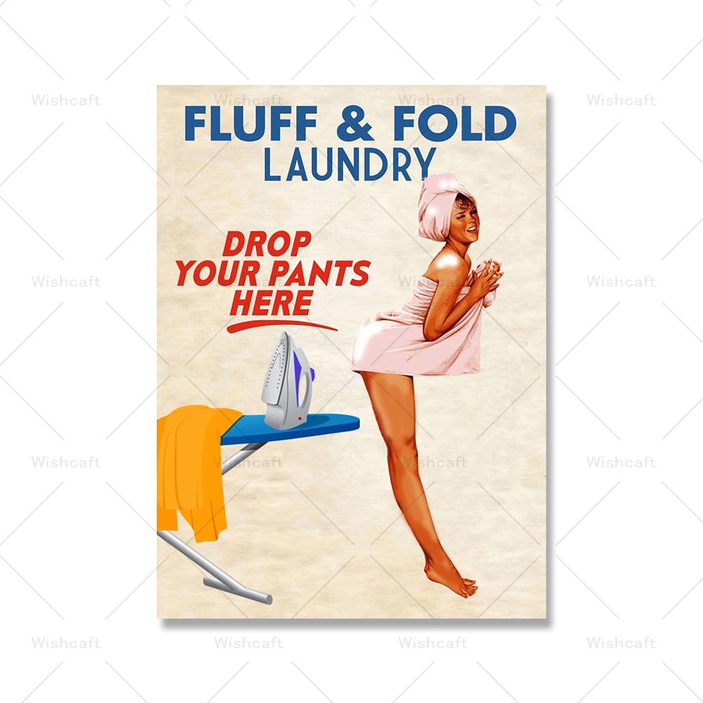 Naughty Laundry Fluff Fold Canvas Prints Vintage Pinup Sexy Woman Poster Painting Bath Room Toilet Wall Art Pictures Decor