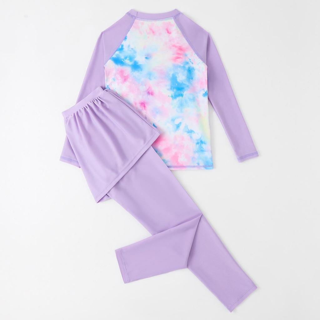 Girls' Teen Long Sleeve Sun-Proof Swimsuit Set with Quick-Dry Korean Style Print