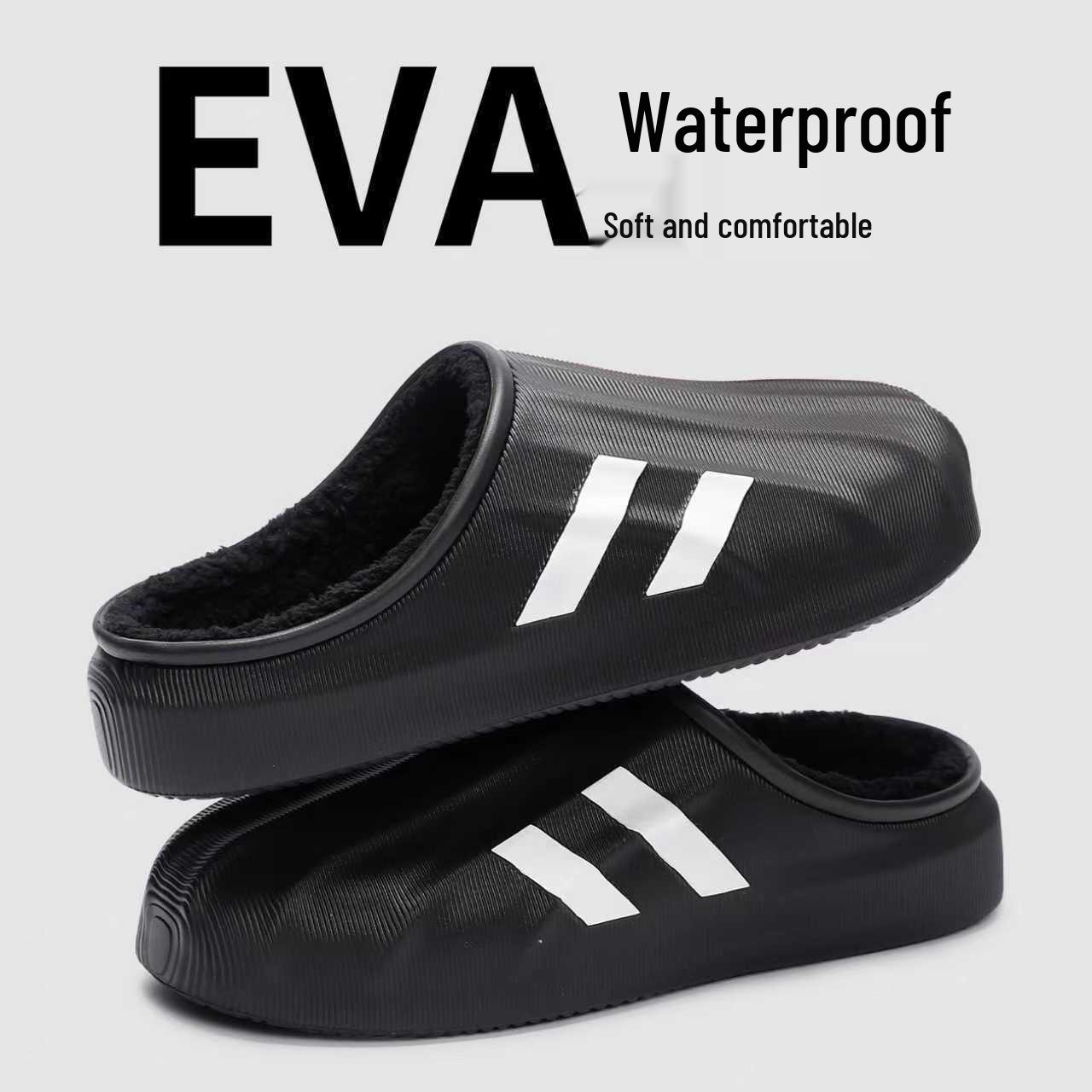 

Водонепроницаемые хлопковые тапочки 2025: Теплые туфли на толстой подошве с нескользящей подошвой для дома/улицы для мужчин и женщин 40-41 (fits 39-40) чёрный