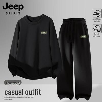 JEEP SPIRIT Men's Casual Sweatshirt & Straight-Leg Pants Set