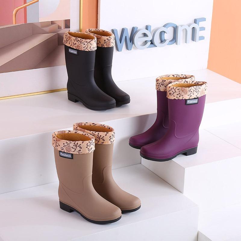 Waterproof Rain Shoes Women's Winter Mid-tube Work Rubber Shoes Warm Fashion Water Boots Rain Boots Water Shoes Adult Non-slip Kitchen