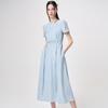 Etmont Neck Cut-Out Shirring Dress, Sky Blue
