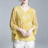 Women's 100% Mulberry Silk Printed V-Neck T-Shirt