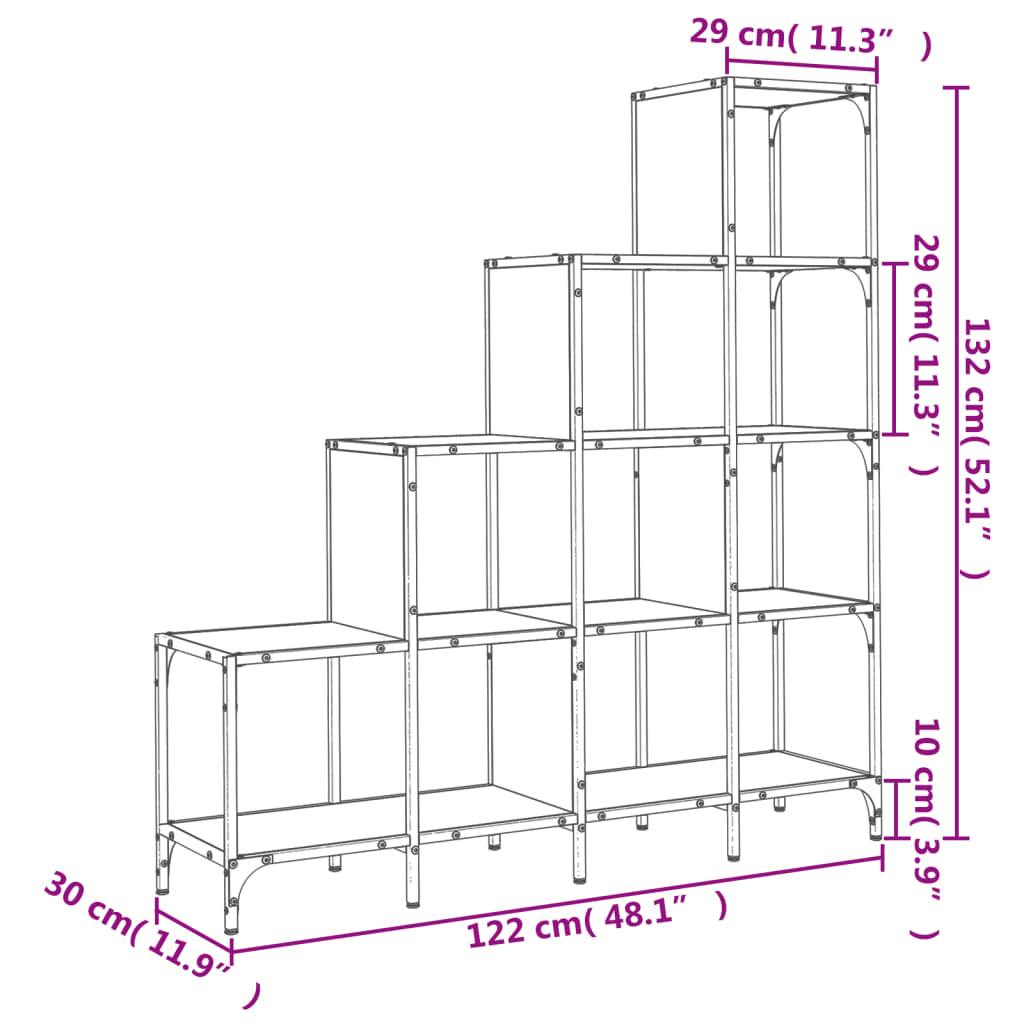 Bookshelf Gray Sonoma 122 x 30 x 132 cm Particleboard and Metal