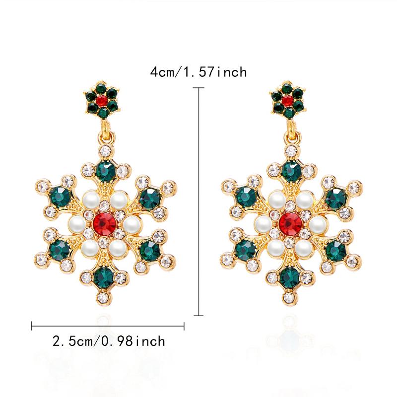 Shiny Snowflake Stud Earrings  Zircon Pearl Dangle Piercing Drop Earrings Long Tassel Earring Christmas Gifts
