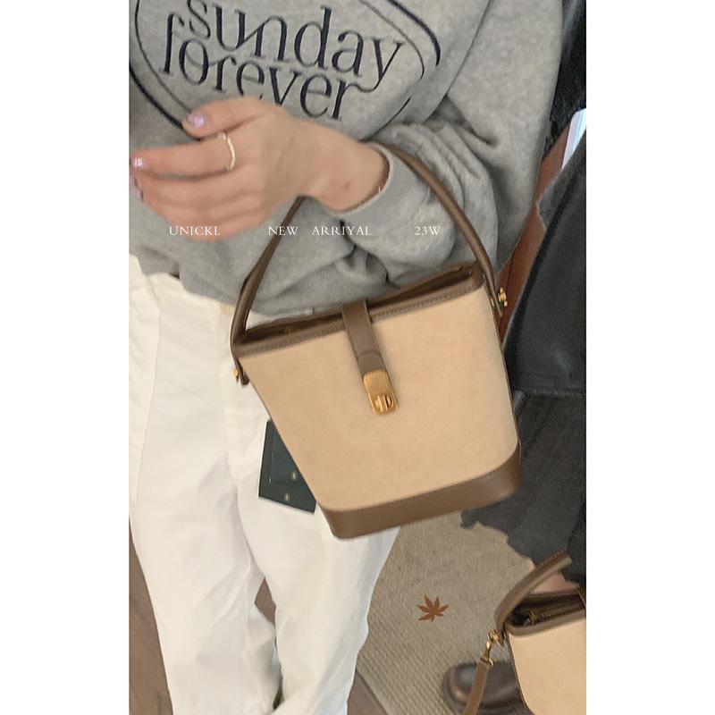 Tooxika Women's New Fashion Suede Handbag Retro Bucket Bag Simple Versatile Shoulder Bag Messenger Bag