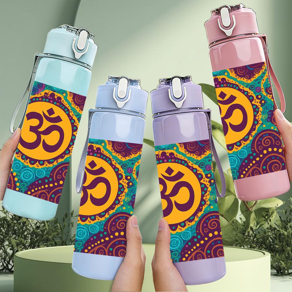 1PC Om Symbol Mandala Pattern 750ml Color Plastic Sports Water Bottle Leakproof Flip Straw Lid For Sports Office Home Use