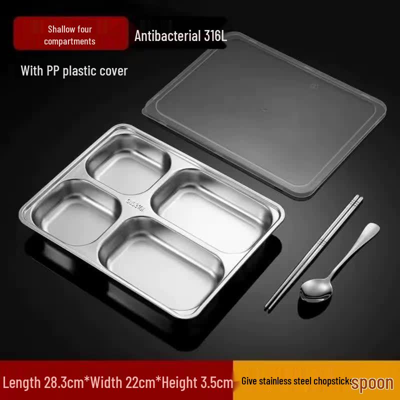 HANDUNYOU 316 Stainless Steel Divided Meal Plate with Lid