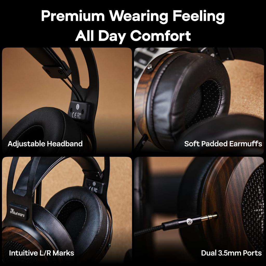 Linsoul Kiwi Ears Altruva High-End Dynamic HiFi Open-Back Wired Over-Ear Headphones with a Full-Size 50mm Dynamic Diaphragm, Deep Bass, Comfortable