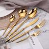 16/20/24Pcs Stainless Steel Tableware Set Gold Cutlery Sliver Knife Fork Spoon Western Hammer Pattern Handle Dinner Set Flatware