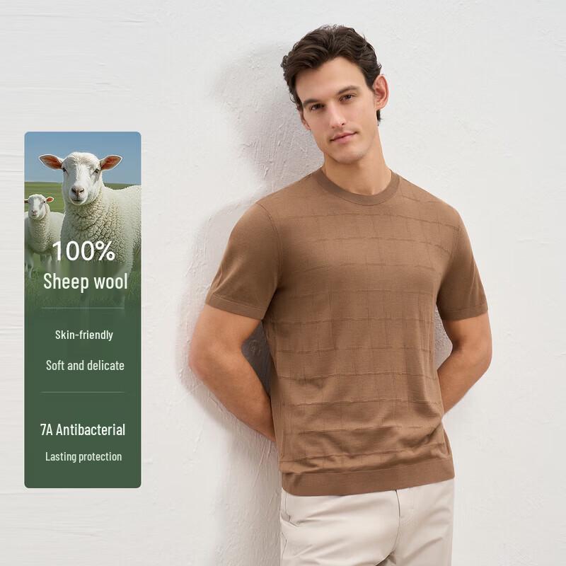 EMZ Ordos Men s 100% Merino Wool Short Sleeve T-Shirt XL средний коричневый
