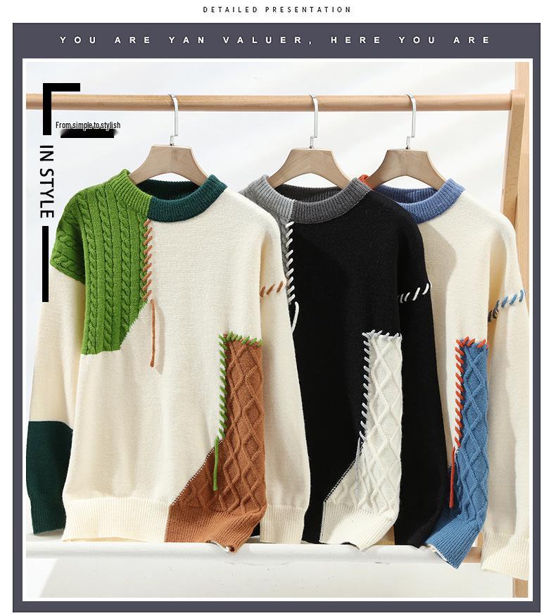 Men's Loose Fit Round Neck Sweater - Japanese Style, Autumn/Winter Collection