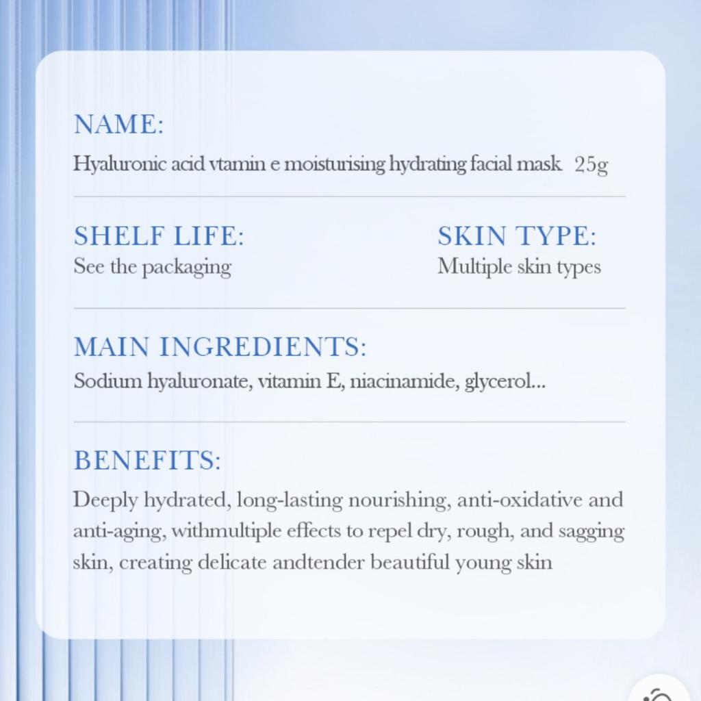 Vitamin E Whitening Mask Hyaluronic Acid Hydrating Moisturizing Mask Moisturizing Moisturizing Mask