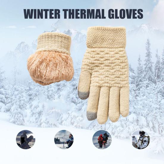 1 Pair Winter Gloves Double-layer Thickened Plush Jacquard Knitted Five Fingers Unisex Anti-slip Cold Weather Driving Golfing Skiing Skating Gloves