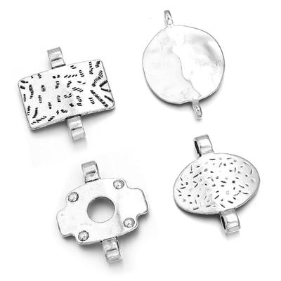 10pcs Alloy Pendant Connectors Antique Silver Color Round Oval Double Hanging Charms For DIY Jewelry Making Bracelet Accessories