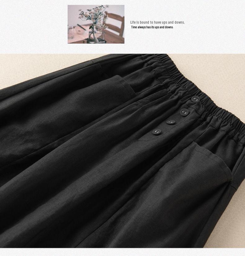 Plus Size Women's Retro High Waist A-Line Midi Skirt - Imitation Linen, Summer Slimming Style