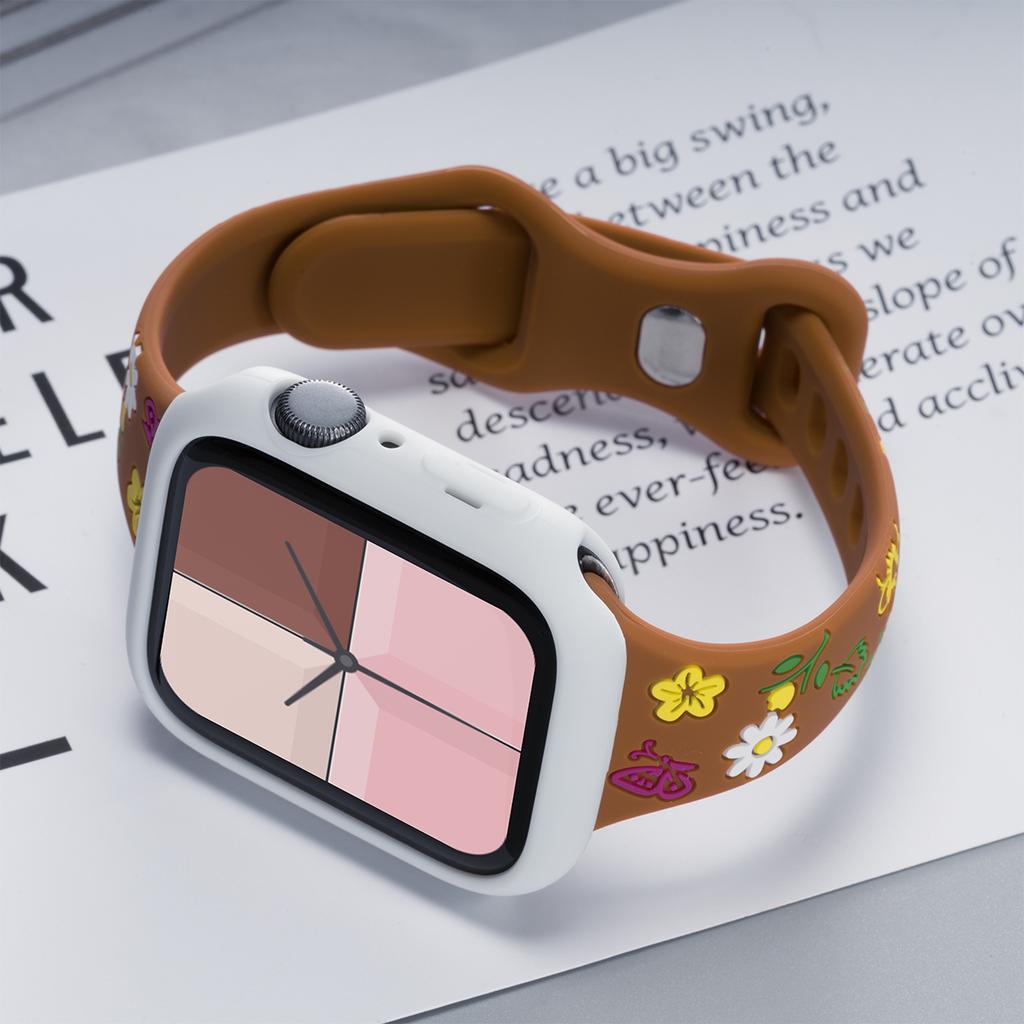 Cute Color Flowers Silicone Strap Case For Apple Watch 42mm 46mm 44 40mm 49 45 38 41mm Girl Slim Band For Iwatch 10 9 8 SE 7 6 5