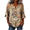 Womens V Neck Floral Print Button Front Loose Fit Top with Ruffle Sleeve Casual Blouse for Everyday Wear