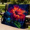 1pc Hibiscus Flower Print Throw Blanket Polyester Fiber, Lightweight Flannel, Soft & Warm, All Season Use for Outdoor, Camping Digital Print