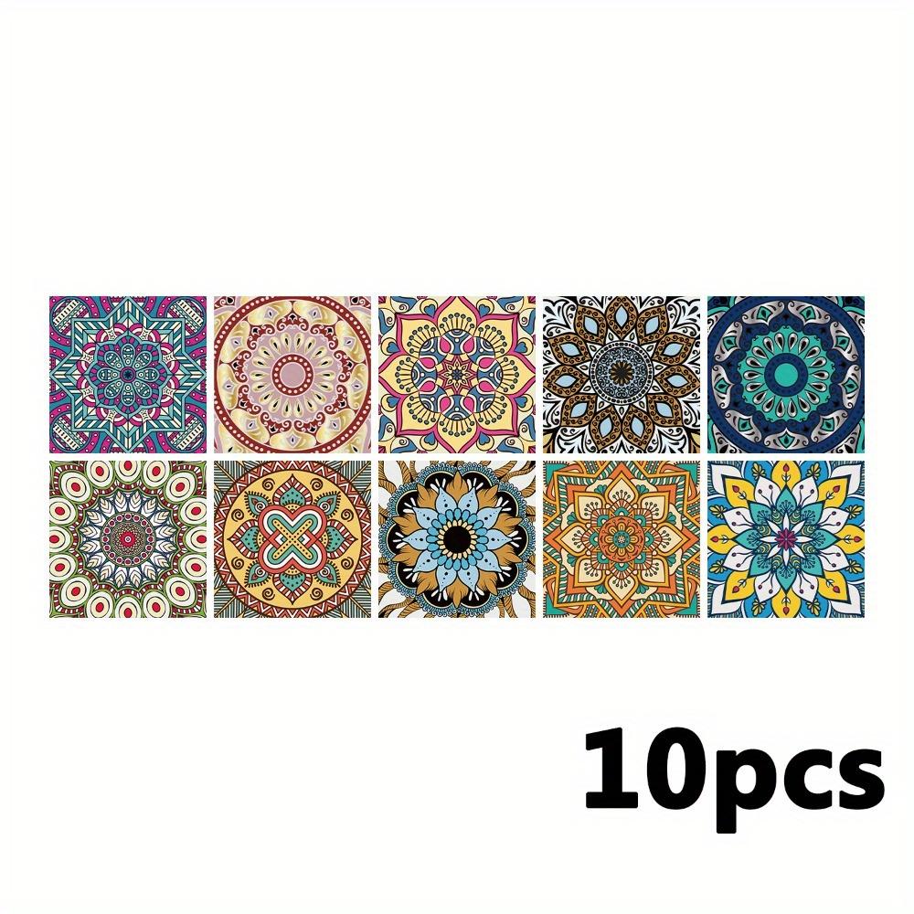 

10 шт. самоклеящиеся наклейки на плитку Мандала темного цвета в стиле цветочного кирпича, отшелушивающие и приклеивающиеся наклейки на стену, водонепроницаемые наклейки на плитку для ванной комнаты 10*10cm