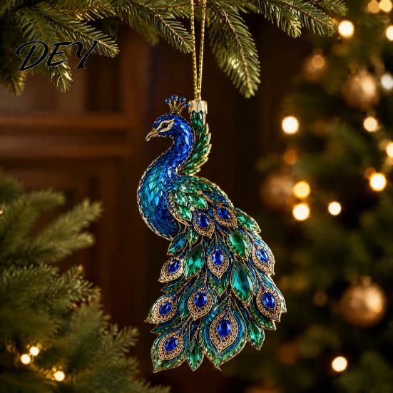 Christmas Tree Decoration Faux Crystal Animal Ornament, Acrylic Flat Print Hanging Decor Holiday Decorations for Tree, Butterfly/Peacock/Bird/Swan