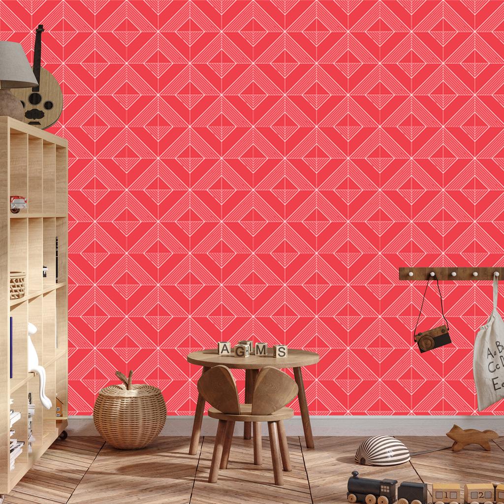 Wallpaper Geometric rhombuses coral and red, coral background 50x1000
