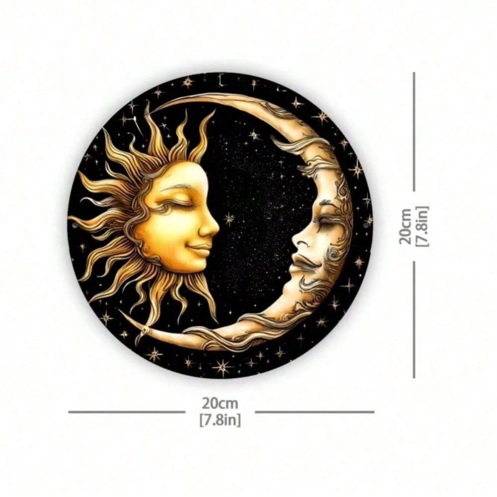 Vintage Round Tin Sign Sun Moon Berries Metal Wall Art