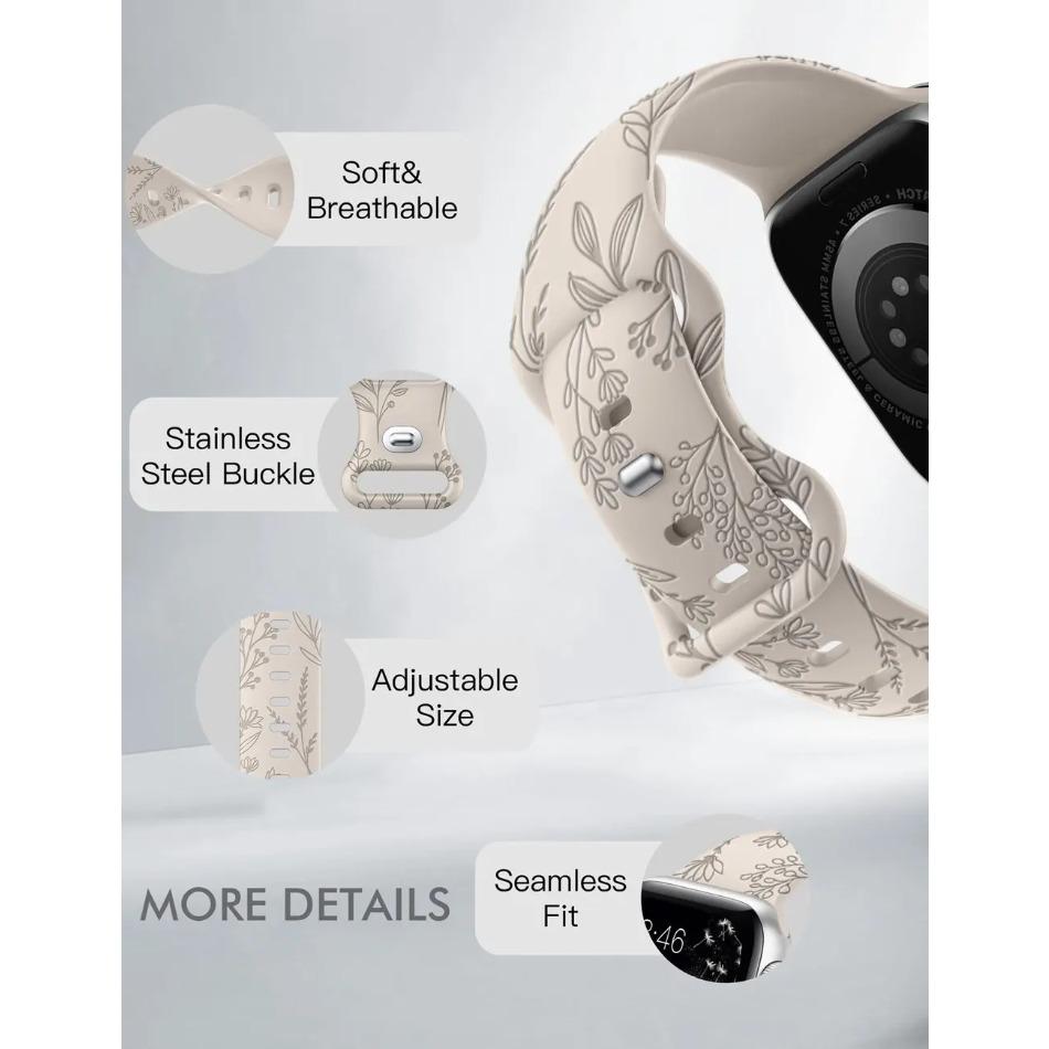 Löwenzahn-Blumenmuster-Band für Apple Watch 38 mm 40 mm 41 mm Blumengraviertes Silikonarmband für iWatch 9/8/7/6/5/4/3/SE