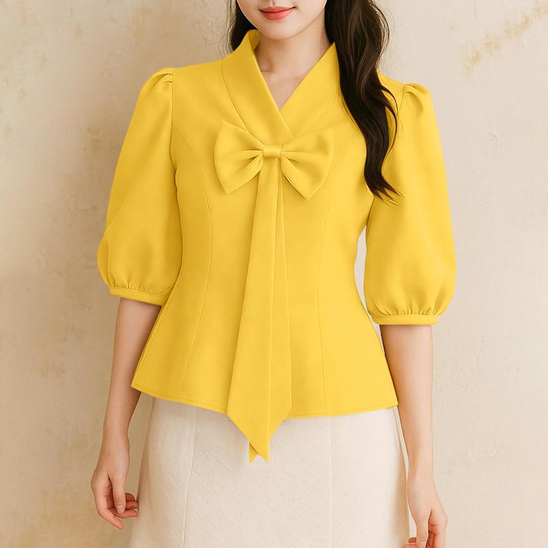 ZANZEA Damen Freizeit V-Ausschnitt Einfarbig Halbarmausbluse