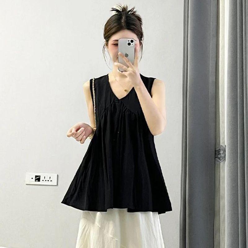 Шикарный черный топ-майка без рукавов: Стильный летний топ свободного кроя XS