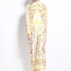 Spring Autumn Fashion Designer Print Runway 2 Piece Set Women Lapel Shirt And Elastic Waist Pocket Pant Suit
