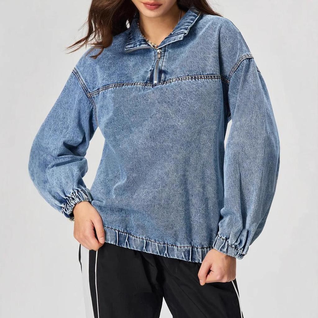 Women's European & American INS Loose Pullover Casual Denim Top
