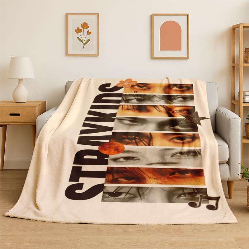 Kpop Stray Kids Music Star Flannel Blanket Soft Warm Throw Blanket for Bedroom Living Room Bed Travel Camping Picnic Gift
