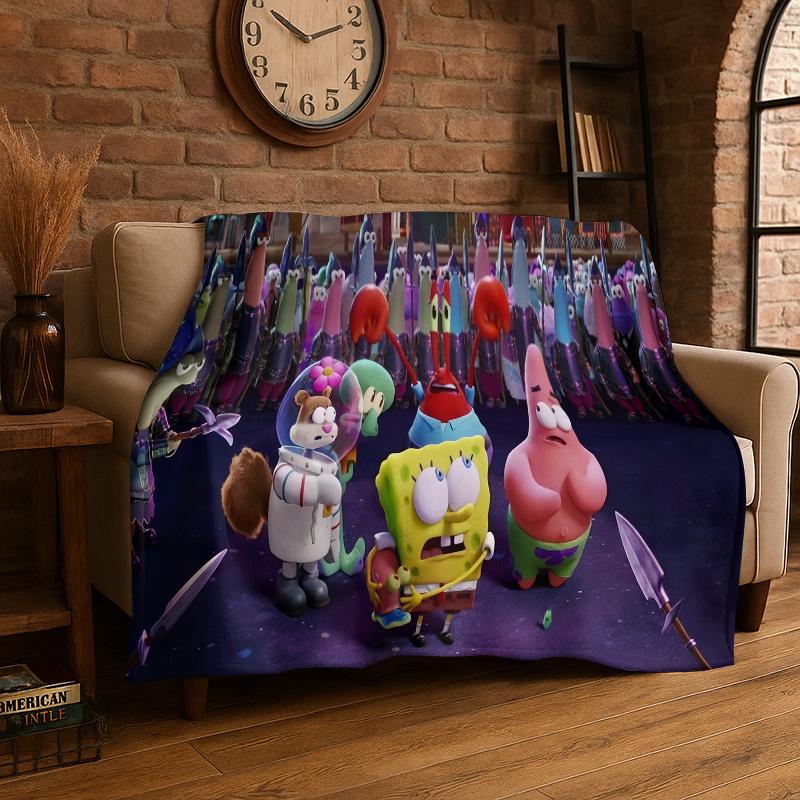 Coperta di Flanella Cartone Animato S-SpongeBob Patrick Stella Morbida Calda Plaid per Camera da Letto Soggiorno Letto Viaggio Campeggio Picnic Bambino