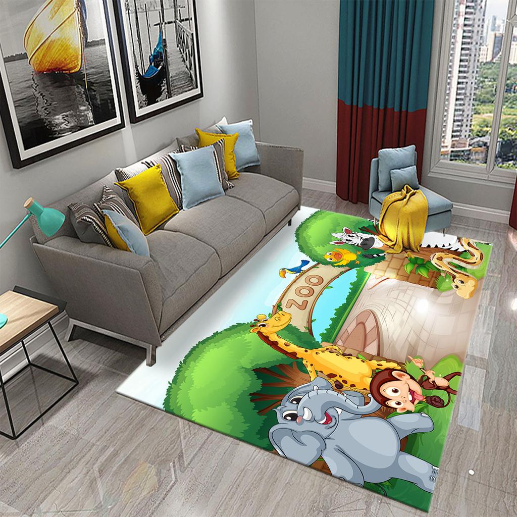 Cartoon Zoo Carpet Cute Animal Flower Rugs Kids Boys Bedroom Non-slip Play Area Mats Home Living Room Kitchen Decor Floor Mat