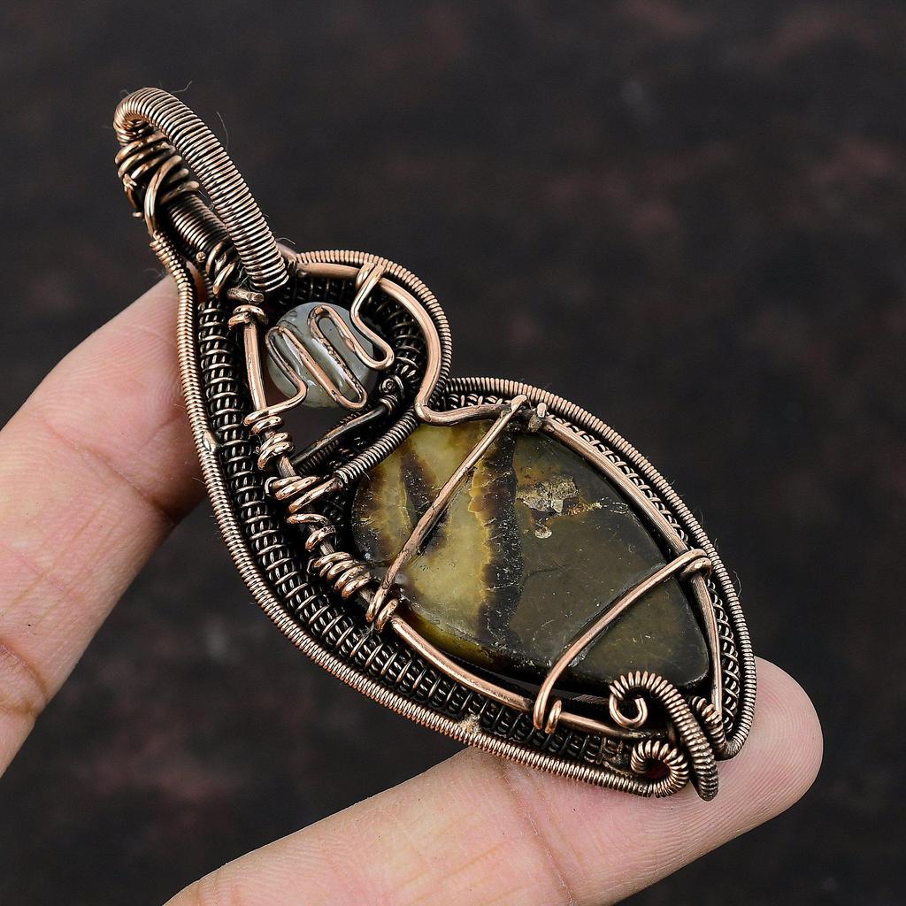 Septarian Pendant Copper Wire Wrapped Pendant Rainbow Moonstone Pendant Handmade Jewelry Gemstone Pendant Dainty Copper Jewelry Gift For Mom