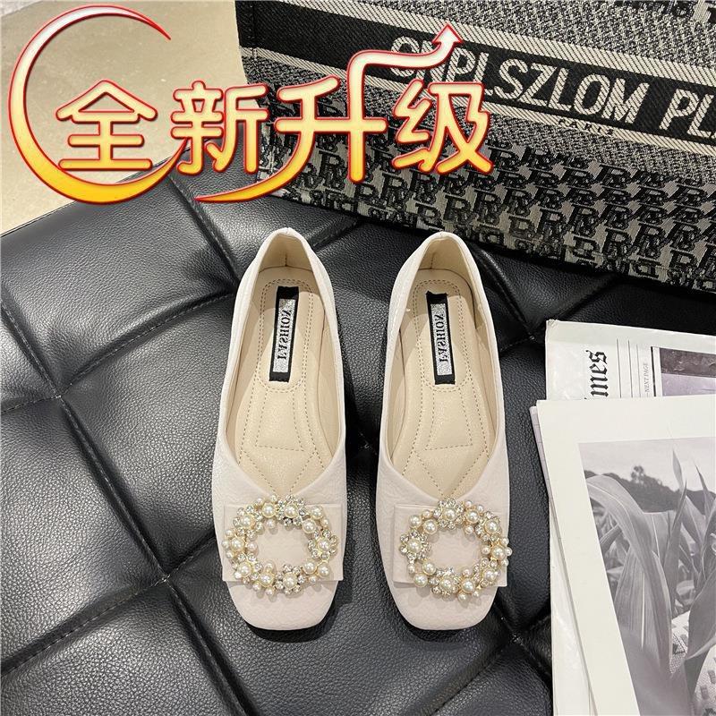 Single Shoes Women'S Year Soft Sole New Internet Celebrity Spring Evening Soft Leather Versatile Gentle Shallow Mouth Doudou Flat Bottom Evening Shoes