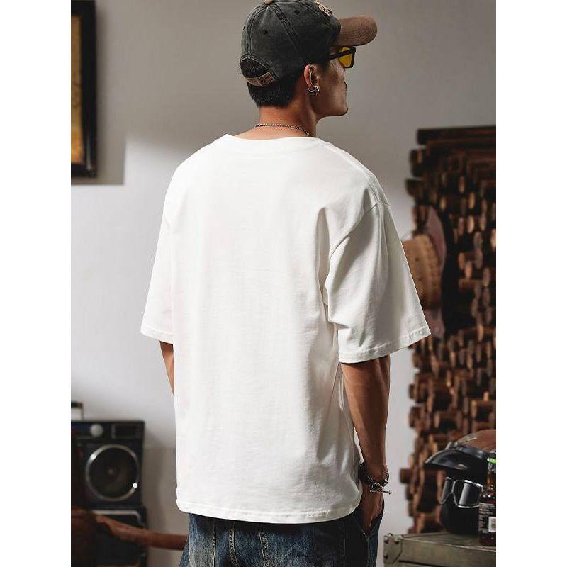 Men's Summer Trendy Brand Plain Cotton Round Neck Short-Sleeve T-Shirt, Versatile Loose Fit Base Layer Top