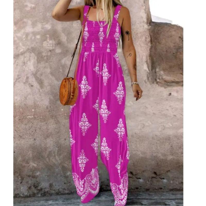 

Мода Новое поступление Топ-труба с открытыми плечами Эластичная талия Позиционный принт Свободный Повседневный Комбинезон-слинг Комбинезоны Rose Red M