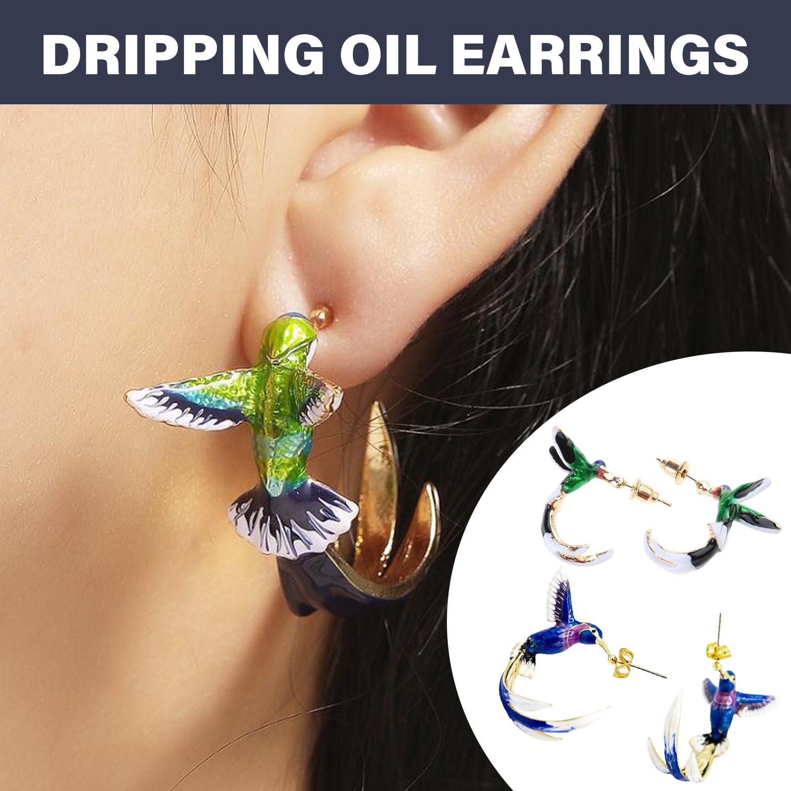 

Unique Hummingbird Earrings Studs with Water Drop Designs Sturdy Alloy Fashion Ear Clips for Party Stylish Outfits синій