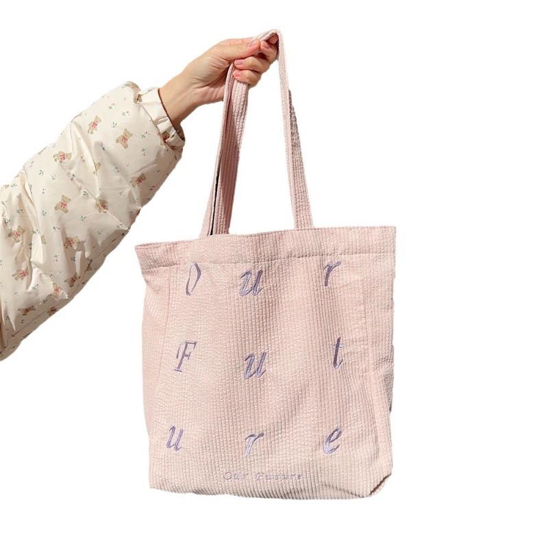 2 embroidered letters future corduroy shoulder merard color scheme handheld canvas bag women tote bag bag