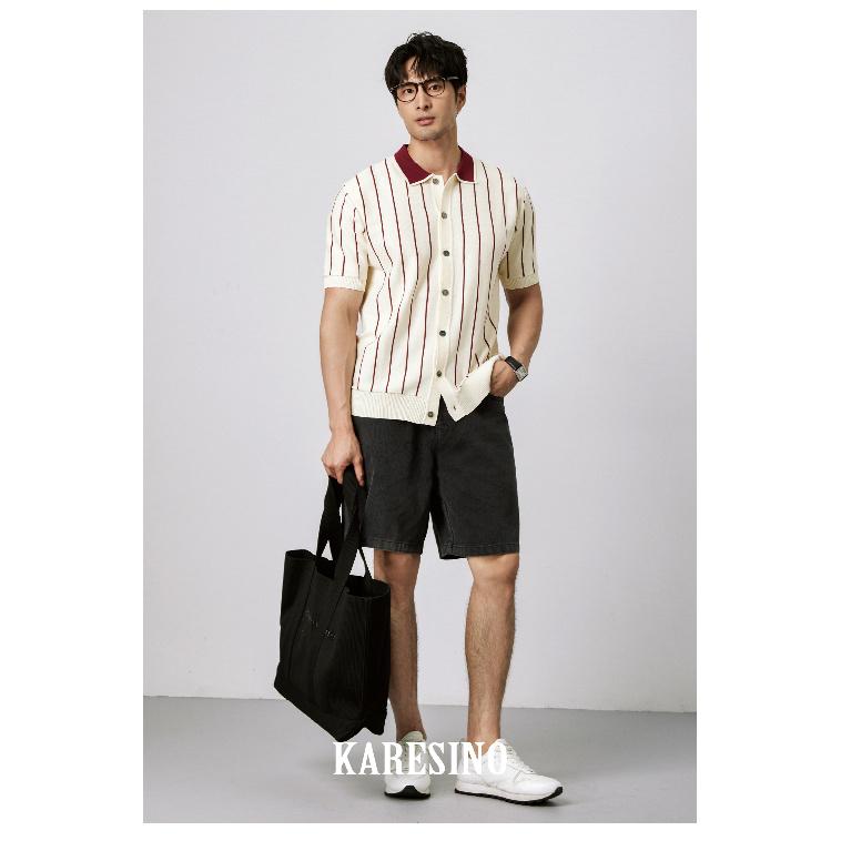 Casual Striped Polo Shirt for Men Summer Business Non-Iron Slim Fit Gentleman Thin Knitted Striped Short Sleeve T-Shirt
