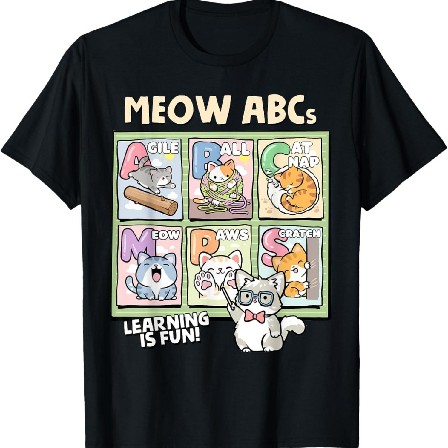 

Meow ABCs - Cute Cat Alphabet Learning Design T-Shirt S чёрный