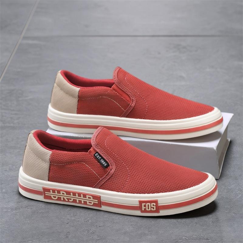 Fashion Men Canvas Shoes 2026 New High Quality Men Casual Shoes Mesh Breathable Slip On Loafers Comfort Anti-slip Walking Shoes